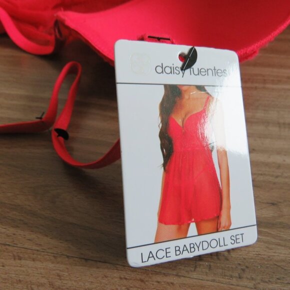 DAISY FUENTES Lace Babydoll Teddy Bra Mesh Negligee Pinup Sexy Y2K - Size M NWT - Picture 15 of 16